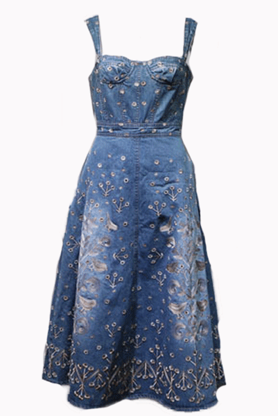 Angelababy Sleeveless Embroidered Denim Dress