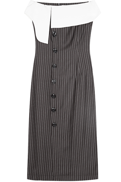 Off Shoulder Pinstripes Colourblock Pencil Dress