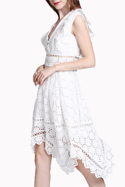 Asymmetrical Eyelet White Dress