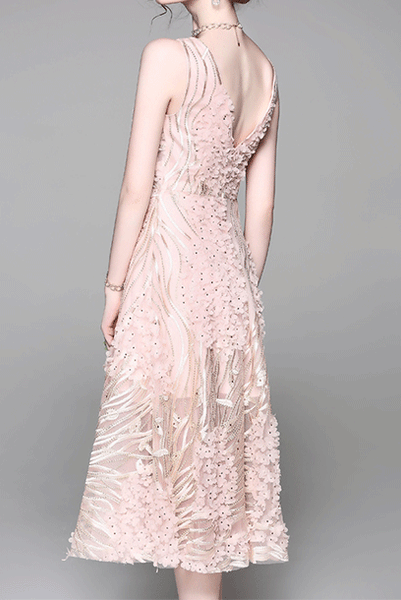 Gatsby 3D Floral Fit & Flare Midi Dress