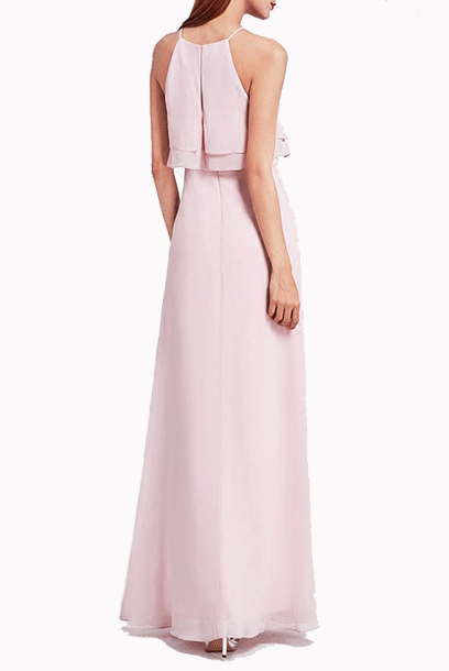Spaghetti Ruffled Pink Maxi Dress