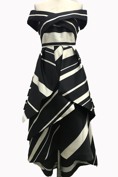 Off-the-Shoulder Asymmetrical Stripes Midi Dress