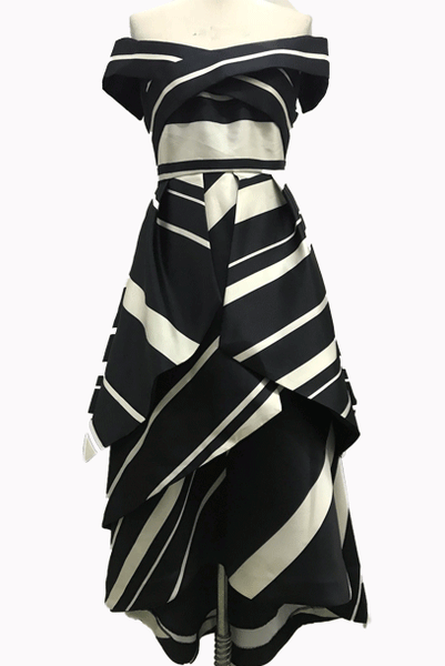 Off-the-Shoulder Asymmetrical Stripes Midi Dress