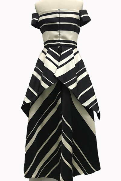 Off-the-Shoulder Asymmetrical Stripes Midi Dress