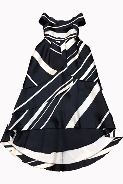 Off-the-Shoulder Asymmetrical Stripes Midi Dress