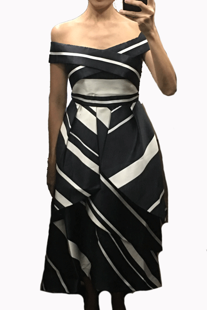 Off-the-Shoulder Asymmetrical Stripes Midi Dress