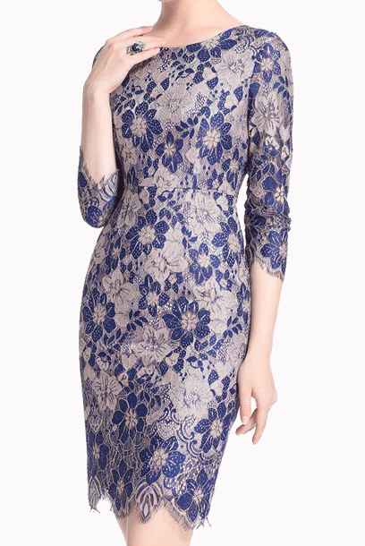Plus Size Elbow Sleeves Lace Pencil Dress