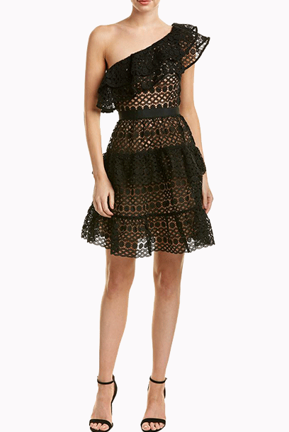 One-Shoulder Black Tiered Mini Cocktail Dress