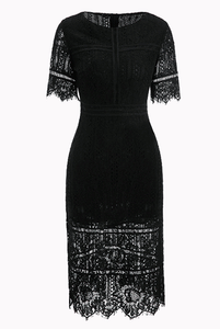 Plus Size Black Short Sleeves Lace Dress