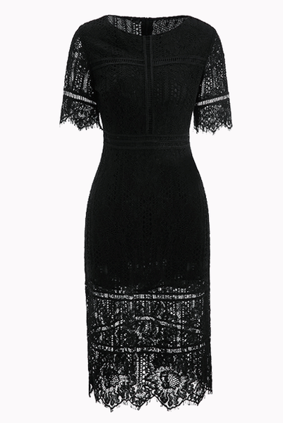 Plus Size Black Short Sleeves Lace Dress