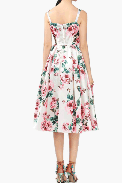 Rose Print Jacquard Cocktail Dress