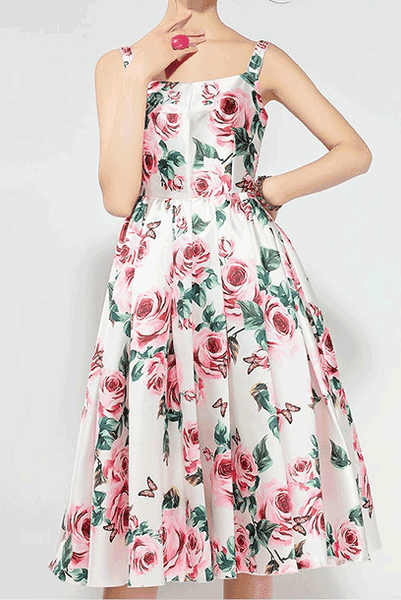 Rose Print Jacquard Cocktail Dress
