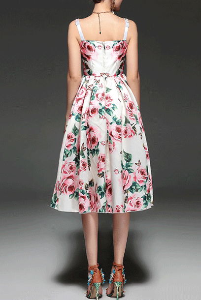 Rose Print Jacquard Cocktail Dress
