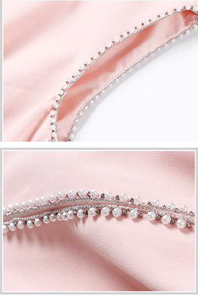 Sleeveless Pearl Embellished Pencil Pink Dress