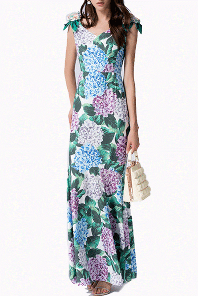 3D Hydrangea Floral Details Mermaid Maxi Dress