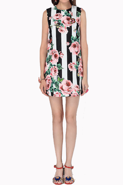 Rose and Stripes 3D Butterflies Dress