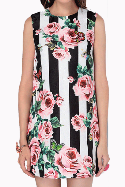 Rose and Stripes 3D Butterflies Dress