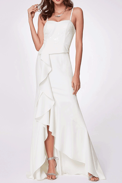 Asymmetrical Sequin White Evening Wedding Dress
