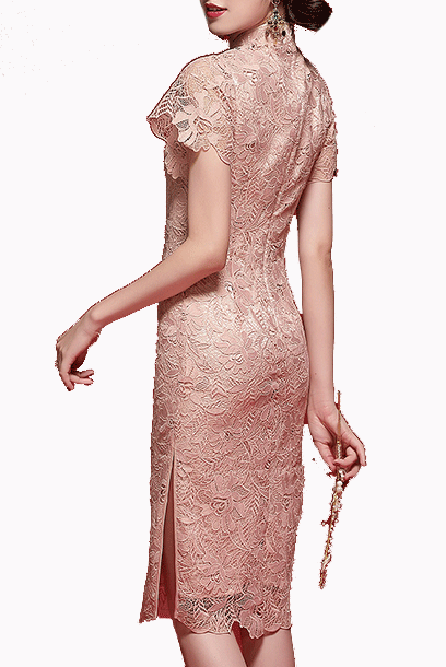 Bell Sleeves Guipure Lace Midi Qipao Cheongsam