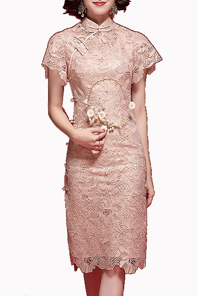 Bell Sleeves Guipure Lace Midi Qipao Cheongsam