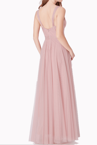 Sleeveless V Neckline Maxi Pink Evening Dress