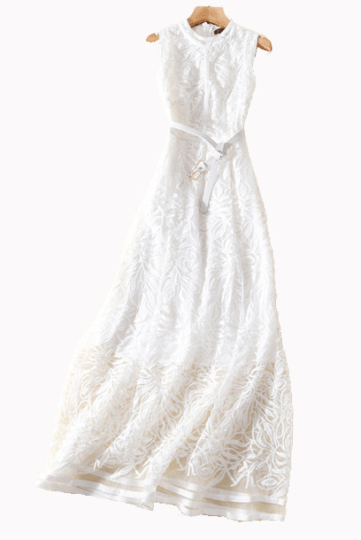 Elle White A-Line Lace Maxi Dress