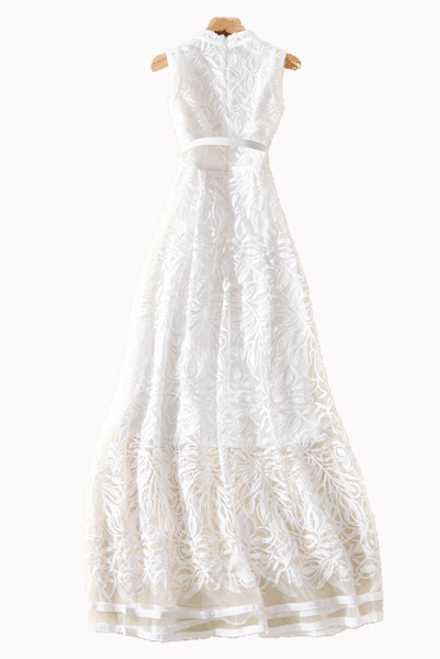 Elle White A-Line Lace Maxi Dress