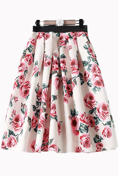 Rose Printed Pleated Skirt