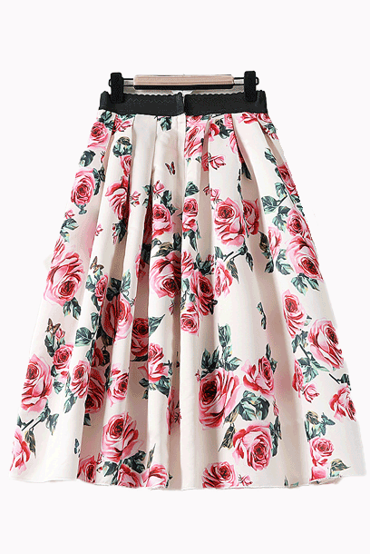 Rose Printed Pleated Skirt