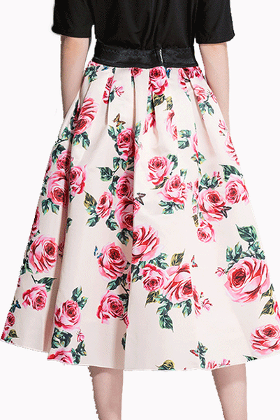 Rose Printed Pleated Skirt