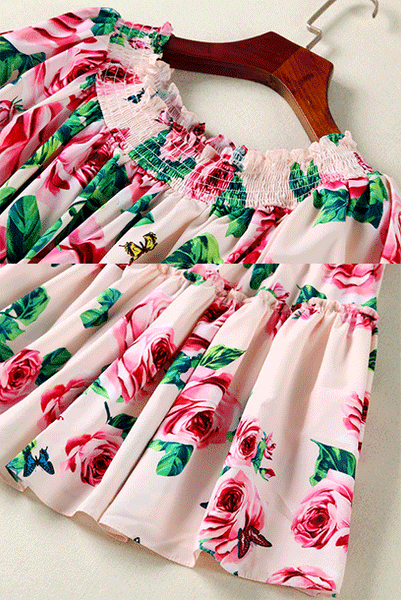 Off Shoulder Rose Floral Tiered Mini Dress
