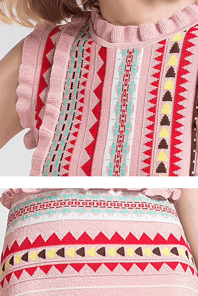 Ruffled Trim Metallic Knitted Dress