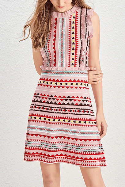 Ruffled Trim Metallic Knitted Dress