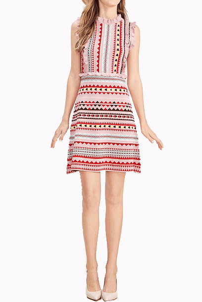 Ruffled Trim Metallic Knitted Dress