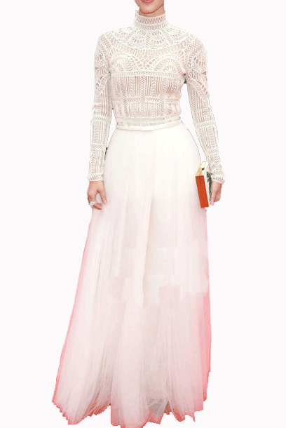 Long Sleeves Lace Tulle White Maxi Dress