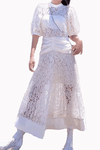 Balloon Sleeves Floral Lace Maxi Dress