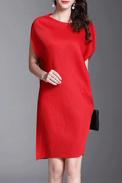 Cap Sleeves Asymmetrical Pleats Please Dress