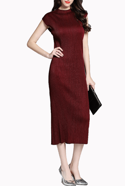Cap Sleeves Pleats Please Midi Dress