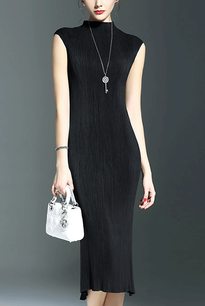 Cap Sleeves Pleats Please Midi Dress
