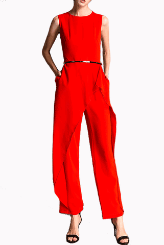 Sleeveless Red Asymmetrical Playsuit Jumpsuit