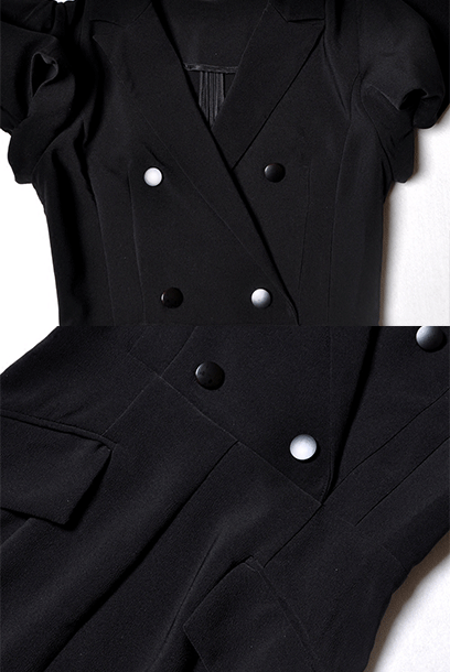 Notched Lapel Black Fit & Flare Maxi Dress