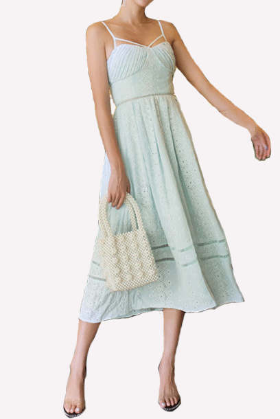 Spaghetti Straps Eyelet Crepe Midi Dress