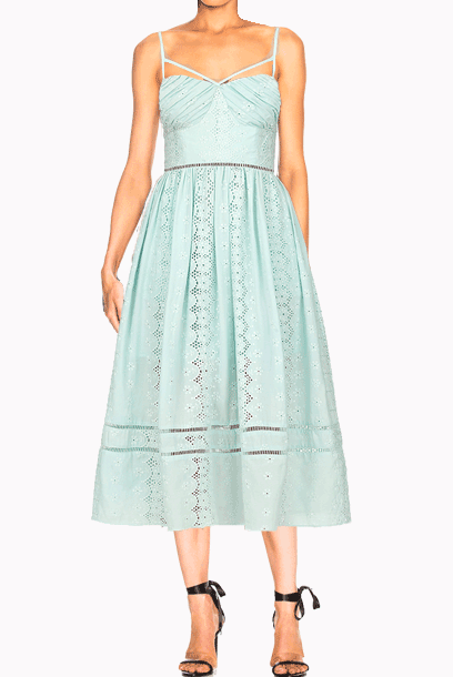 Spaghetti Straps Eyelet Crepe Midi Dress