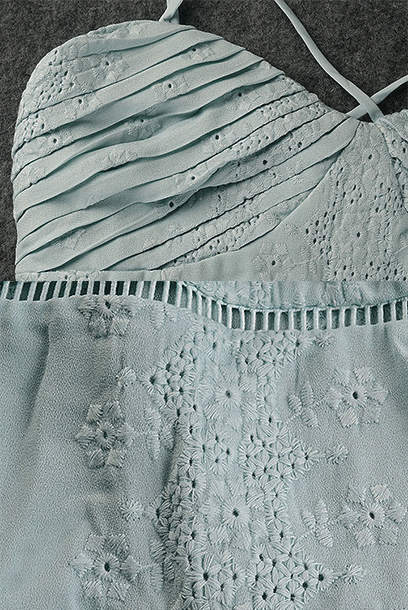 Spaghetti Straps Eyelet Crepe Midi Dress