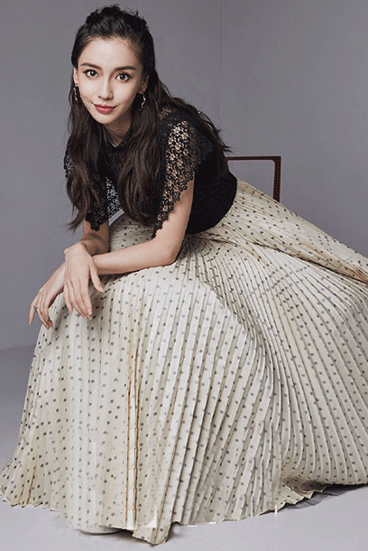 Angelababy Cap Sleeves Lace Polka Dots Midi Dress