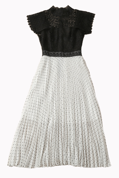 Angelababy Cap Sleeves Lace Polka Dots Midi Dress