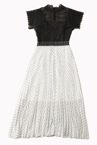 Angelababy Cap Sleeves Lace Polka Dots Midi Dress