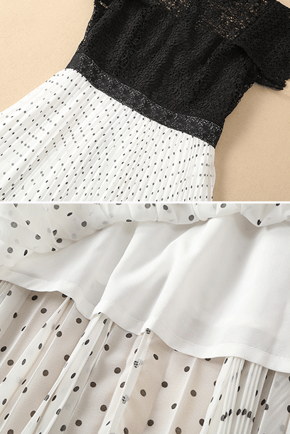 Angelababy Cap Sleeves Lace Polka Dots Midi Dress