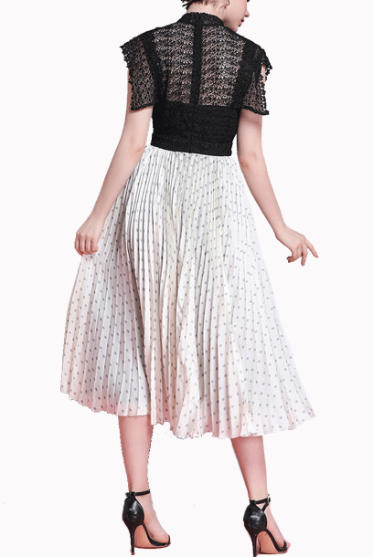 Angelababy Cap Sleeves Lace Polka Dots Midi Dress
