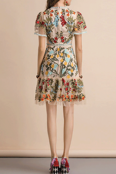 Bell Sleeves Embroidered Floral Dress